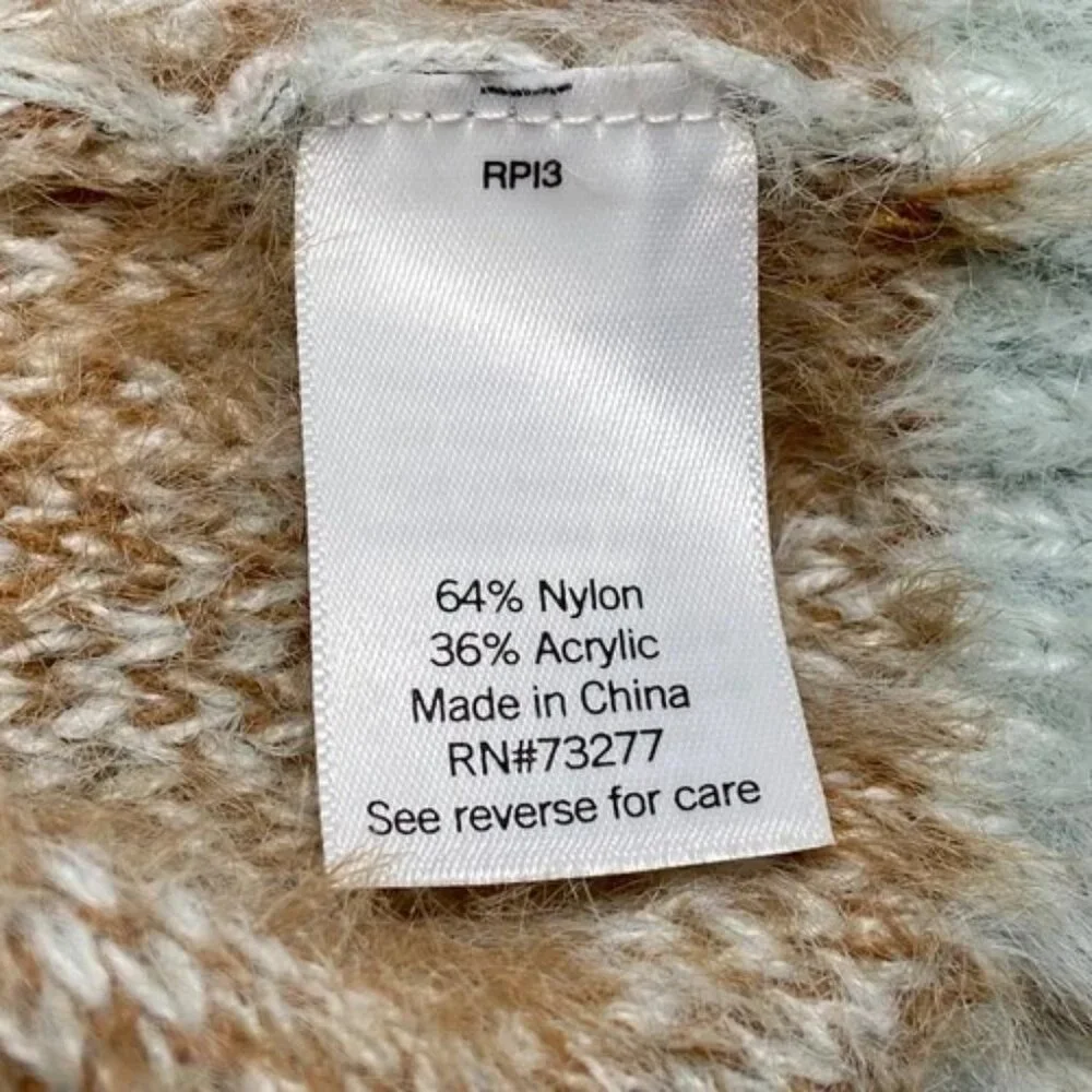 SO Fuzzy Sweater Women Med Mint + Brown‎ Floral Crop Goods For Life Long Sleeve